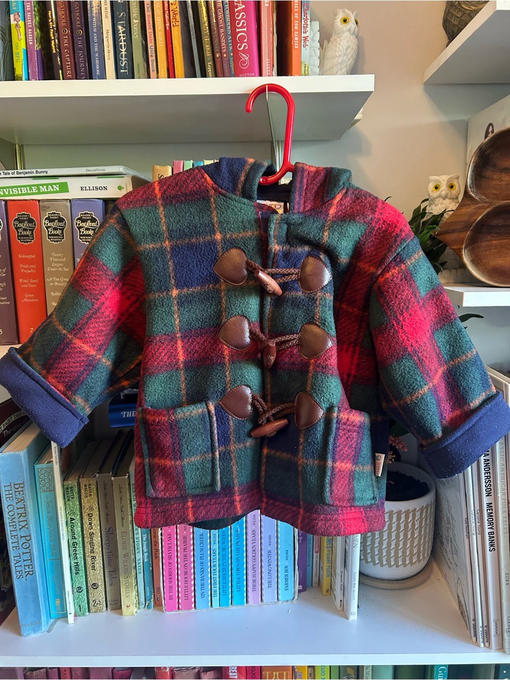 Vintage Plaid Toggle Hooded Toddler Coat - Green & Red